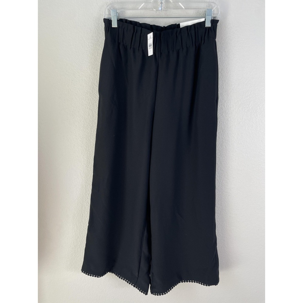 NEW Ann Taylor Pants Womens Small Black High‎ Rise Wide Leg Ankle Crochet Hem